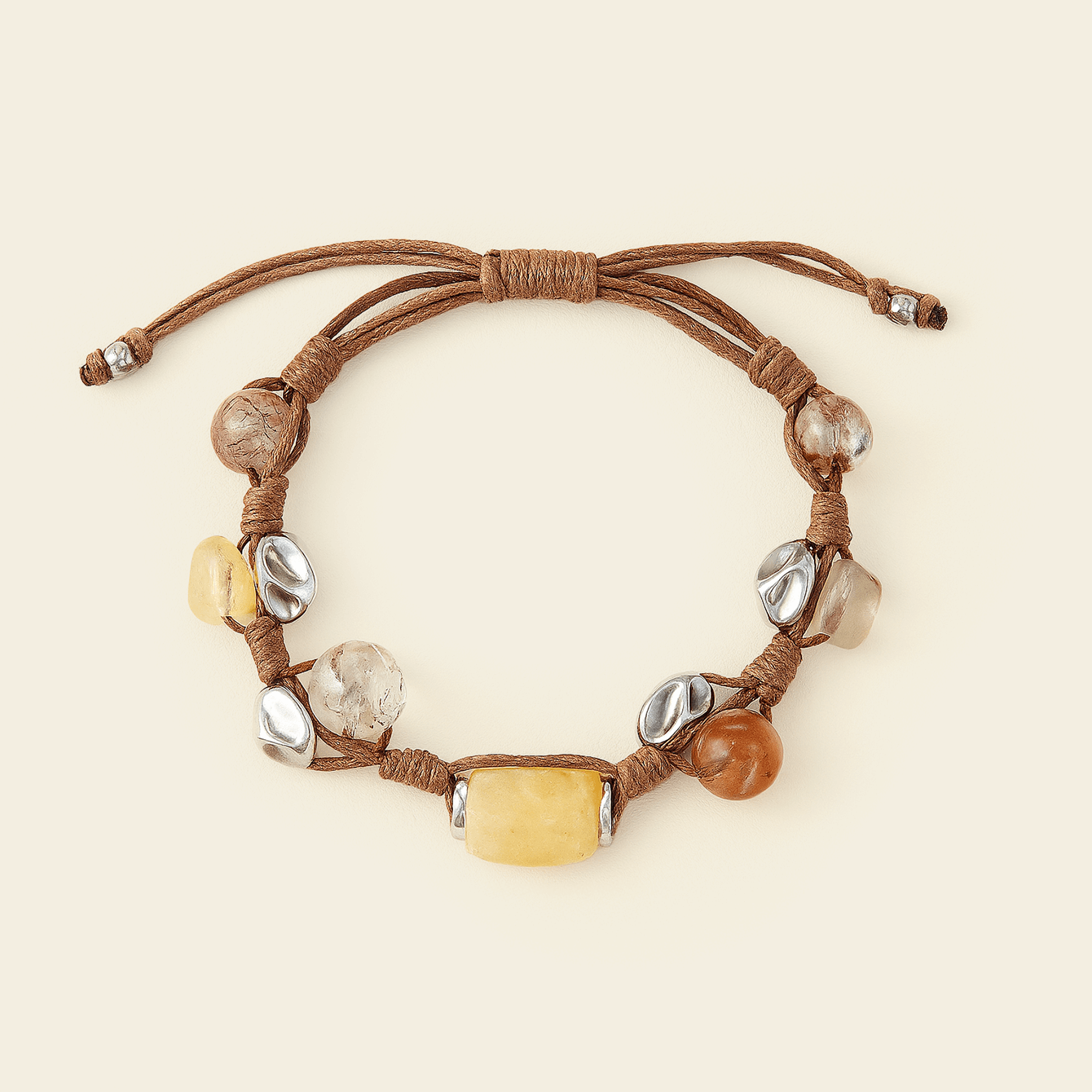 Zenify Citrine Cord Bracelet with genuine citrine crystals and earth-toned cord, symbolizing abundance and confidence.