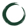 An open enso circle drawn with a forest-green brushstroke.