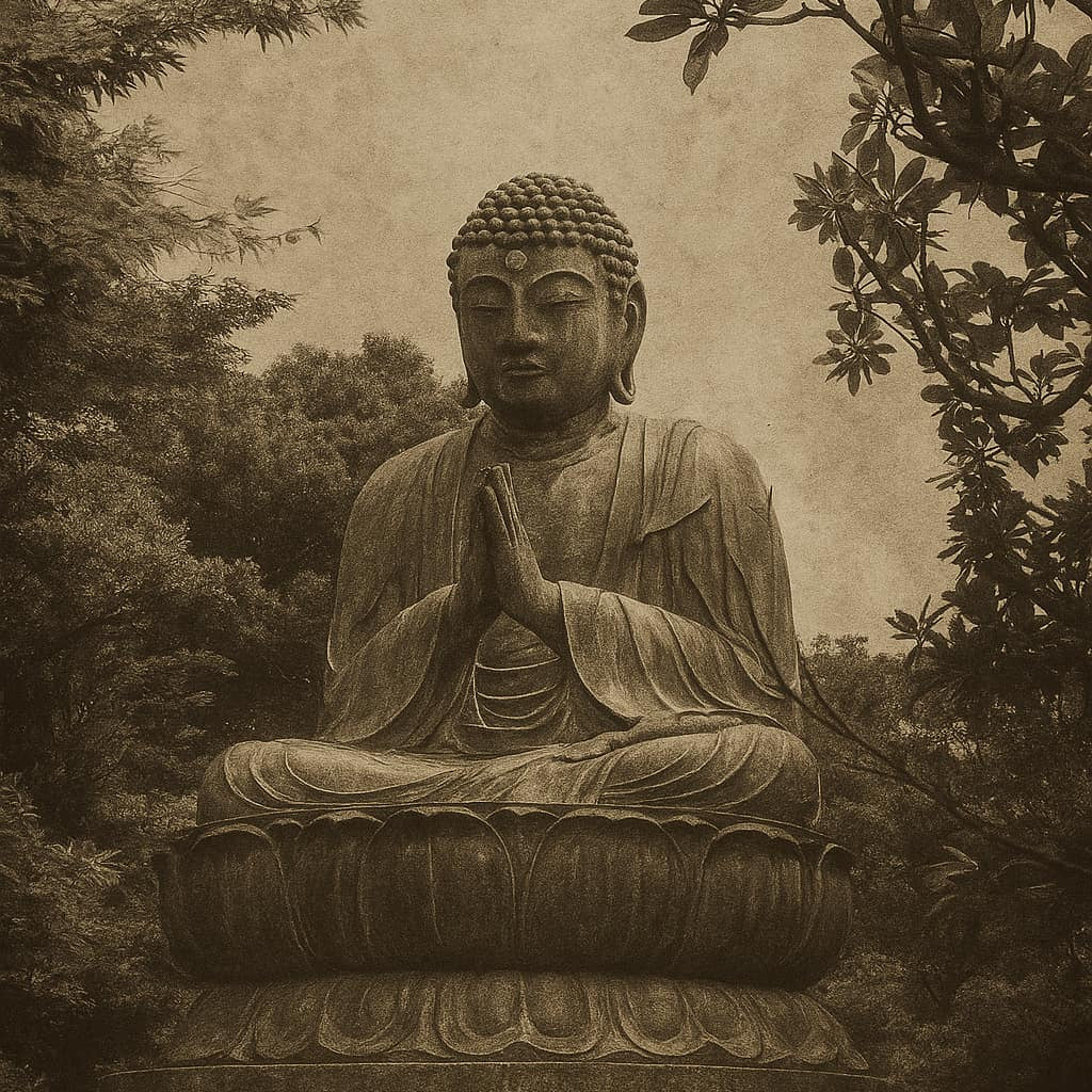 3 Gentle Lessons on Freedom from a Zen Master represented by a serene Buddha statue in a tranquil garden.