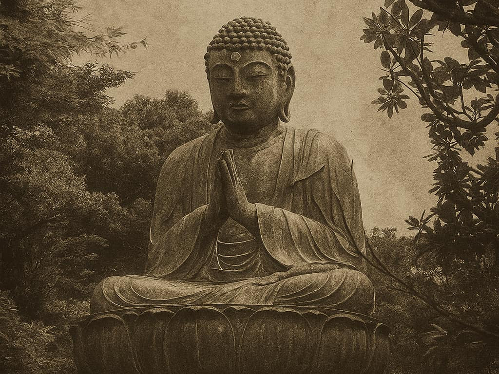 3 Gentle Lessons on Freedom from a Zen Master represented by a serene Buddha statue in a tranquil garden.