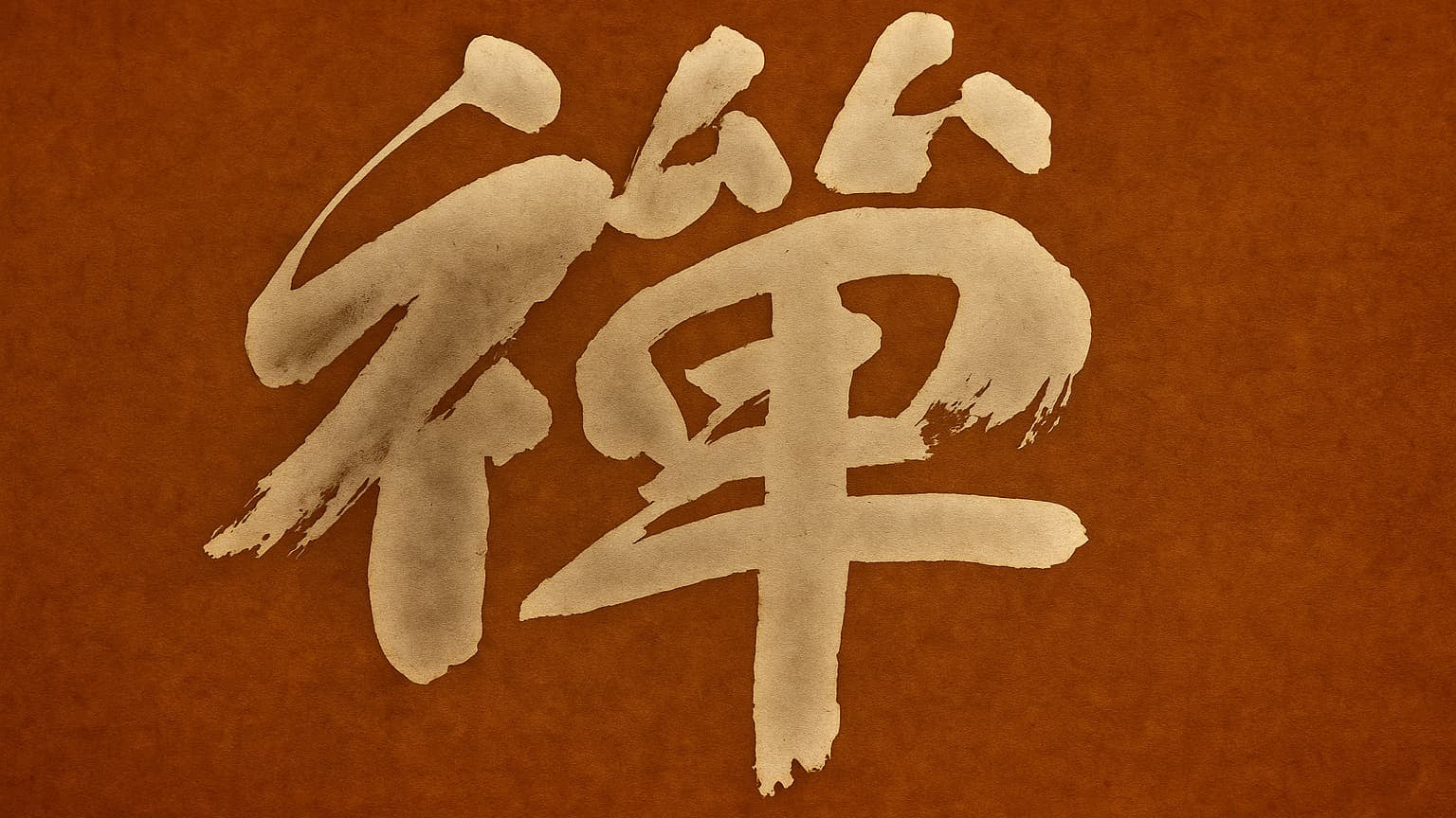 Wu Wei calligraphy symbol on brown background, representing the concept of effortless action in Taoism.