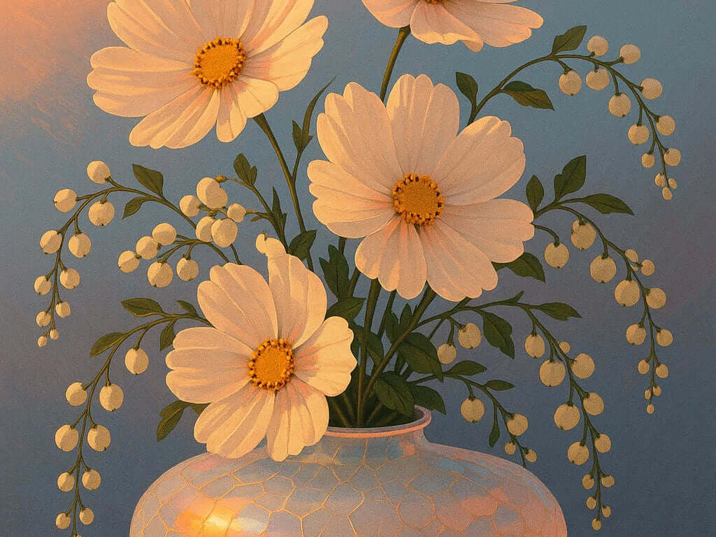 Beautiful flowers in a vase with soft colors, representing renewal and the beauty of life. I Rebooted My Life at 75.