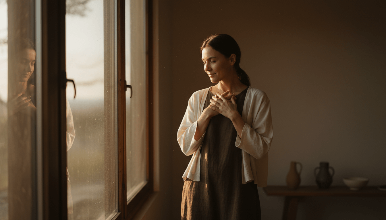 Woman reflecting on life, inspired by Buddha’s Brilliant Advice to be like a mountain.