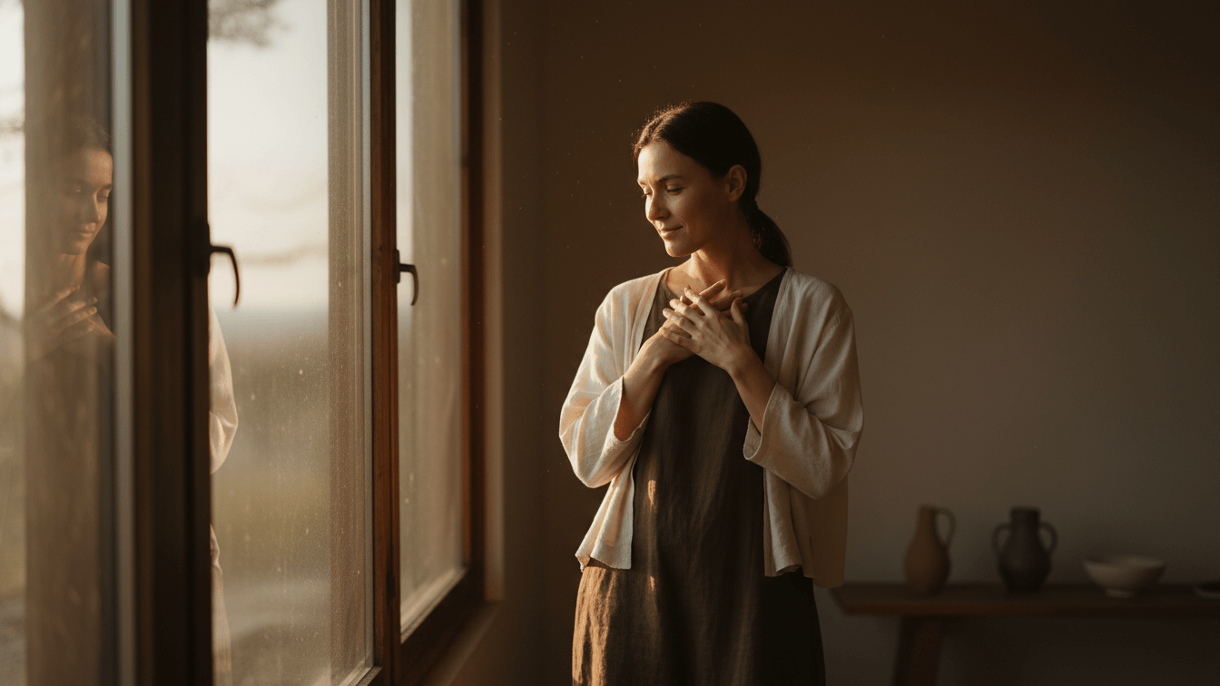 Woman reflecting on life, inspired by Buddha’s Brilliant Advice to be like a mountain.