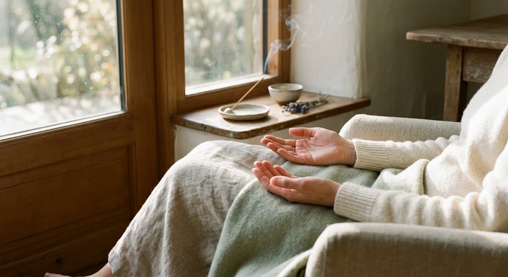 A person practicing mindfulness at home, embodying the philosophy of The Art of Doing Nothing.