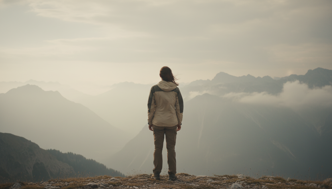 A person standing on a mountain peak, reflecting on The Hidden Power of Anger and inner strength.