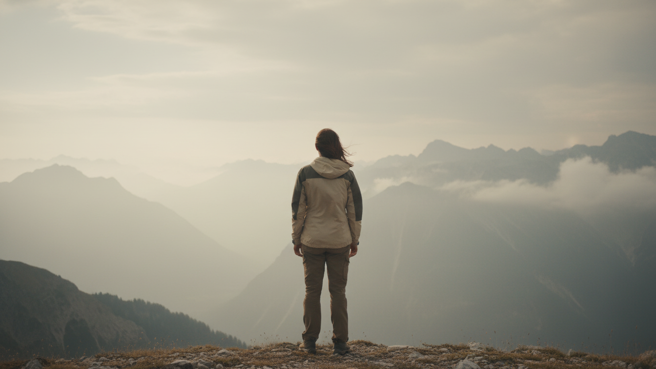 A person standing on a mountain peak, reflecting on The Hidden Power of Anger and inner strength.