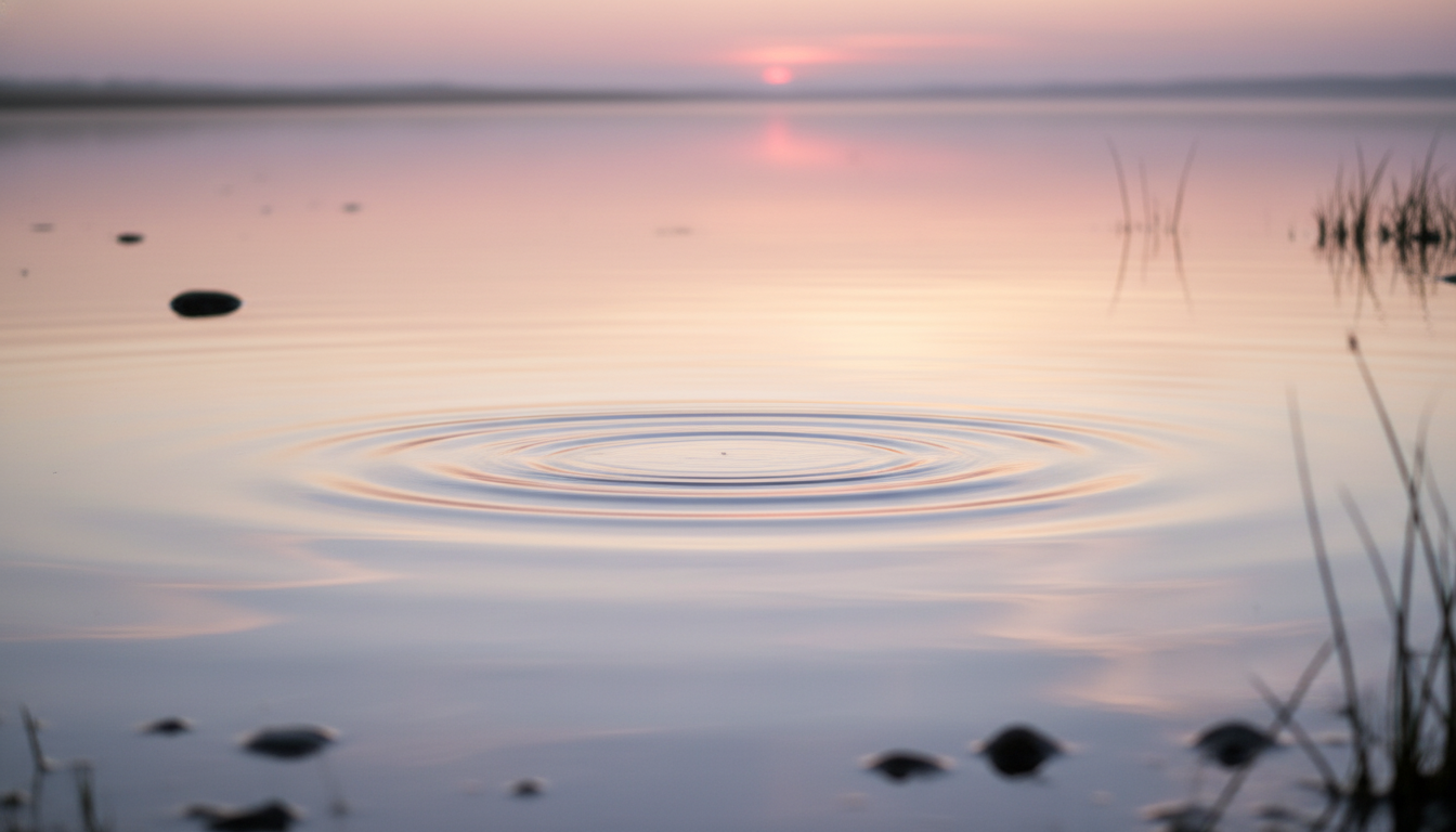 Embrace the Zenify Lifestyle: serene water ripples at sunset reflecting tranquility and calmness.
