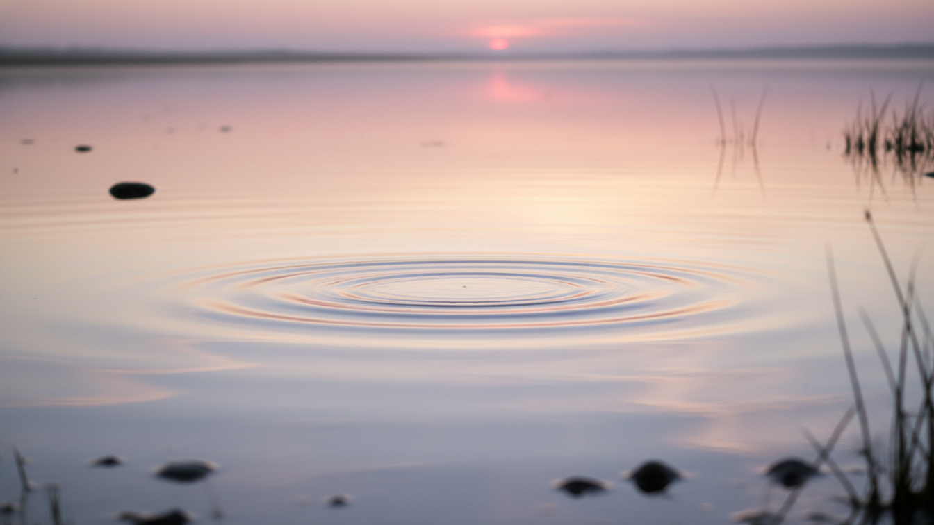 Embrace the Zenify Lifestyle: serene water ripples at sunset reflecting tranquility and calmness.