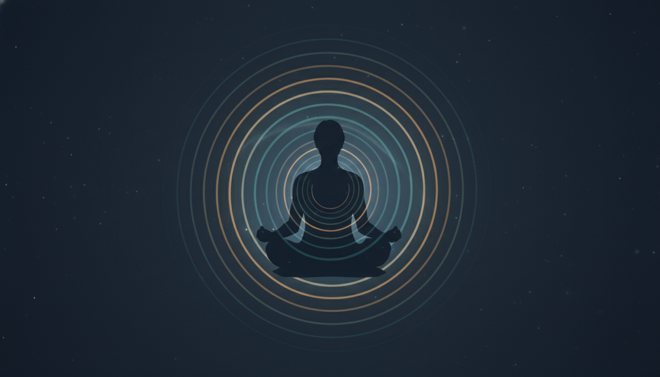 Understanding and Practicing Mindful Meditation - silhouette meditating with concentric circles representing mindfulness.