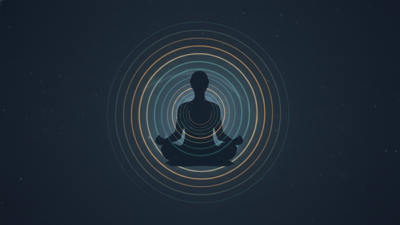 Understanding and Practicing Mindful Meditation - silhouette meditating with concentric circles representing mindfulness.