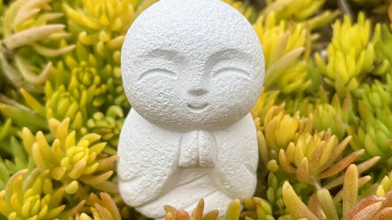 Zenify Jizo Monk statue on mossy ground for desktop zen garden meditation
