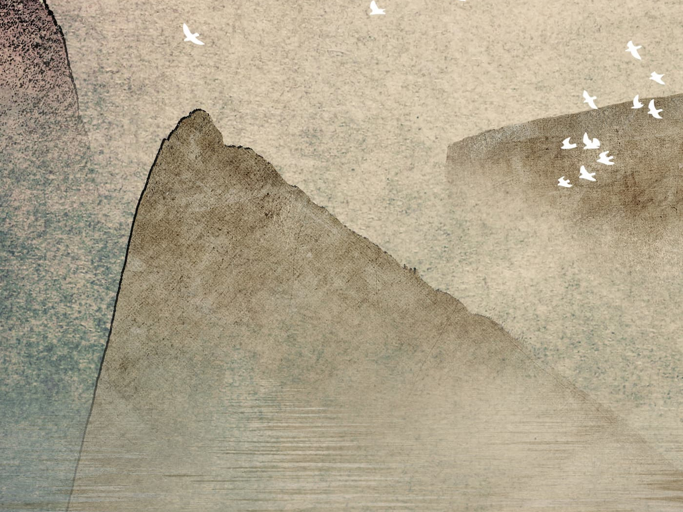 The Importance of Wasting Time; serene landscape with mountains, water reflection, birds, and a setting sun.