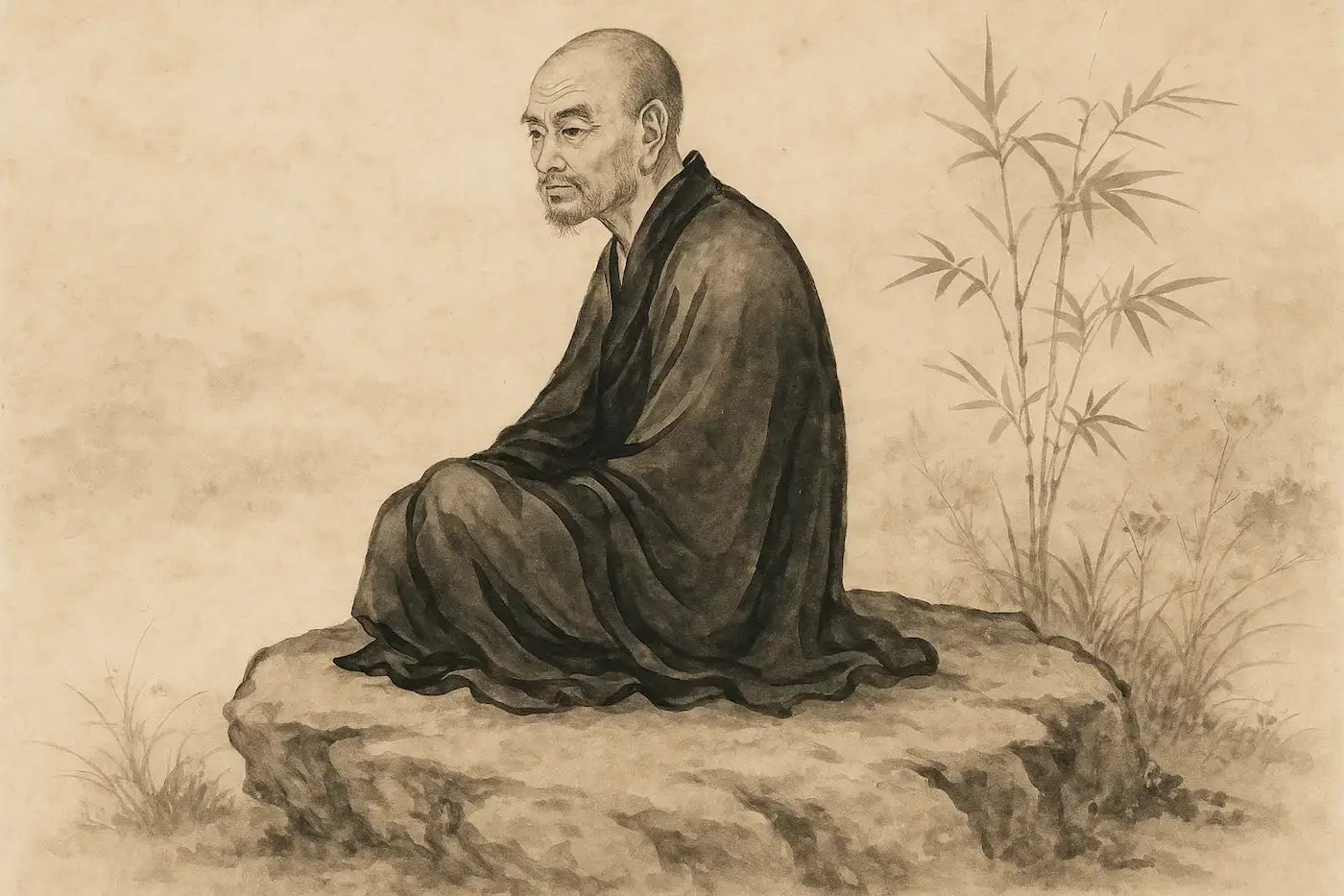 Zen Story that Will Help You Leave the Past Behind, depicting a contemplative figure in traditional attire.