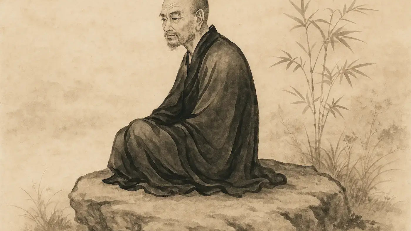 Zen Story that Will Help You Leave the Past Behind, depicting a contemplative figure in traditional attire.