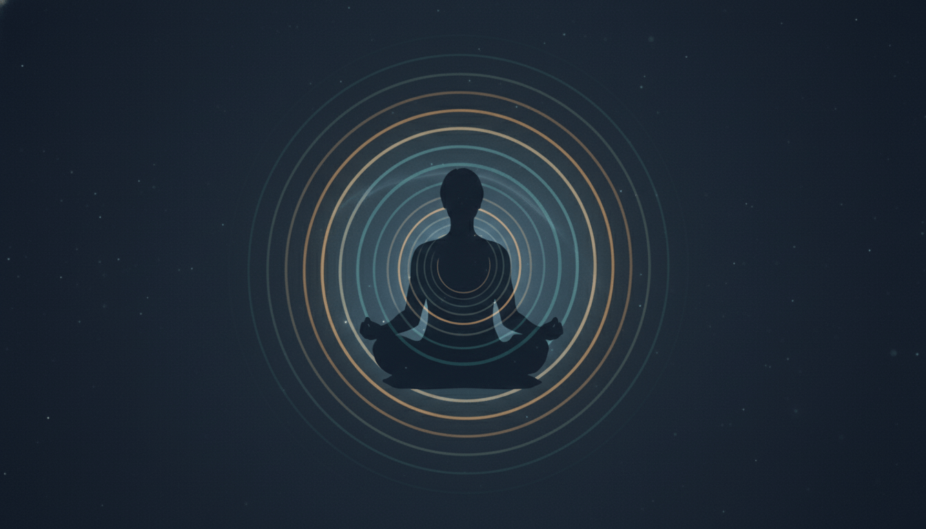 Understanding and Practicing Mindful Meditation - silhouette meditating with concentric circles representing mindfulness.