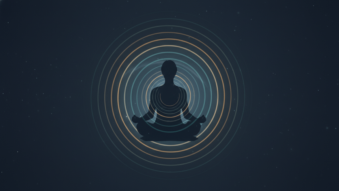 Understanding and Practicing Mindful Meditation - silhouette meditating with concentric circles representing mindfulness.