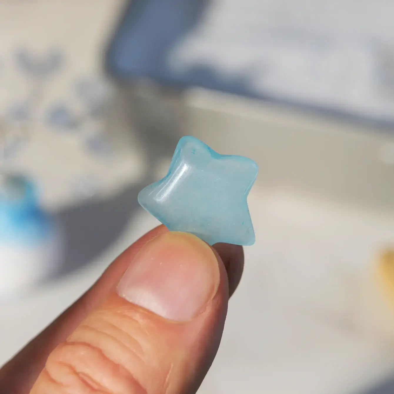 Blue aventurine star crystal for the Pisces Crystal Zen Garden, symbolizing intuition and calmness.