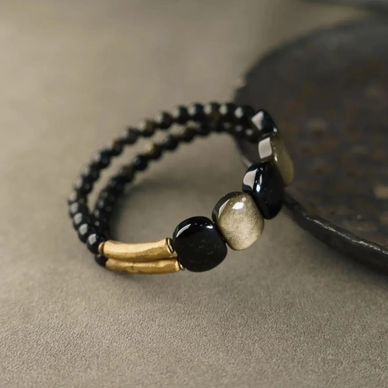 Obsidian & Goldstone Bracelet