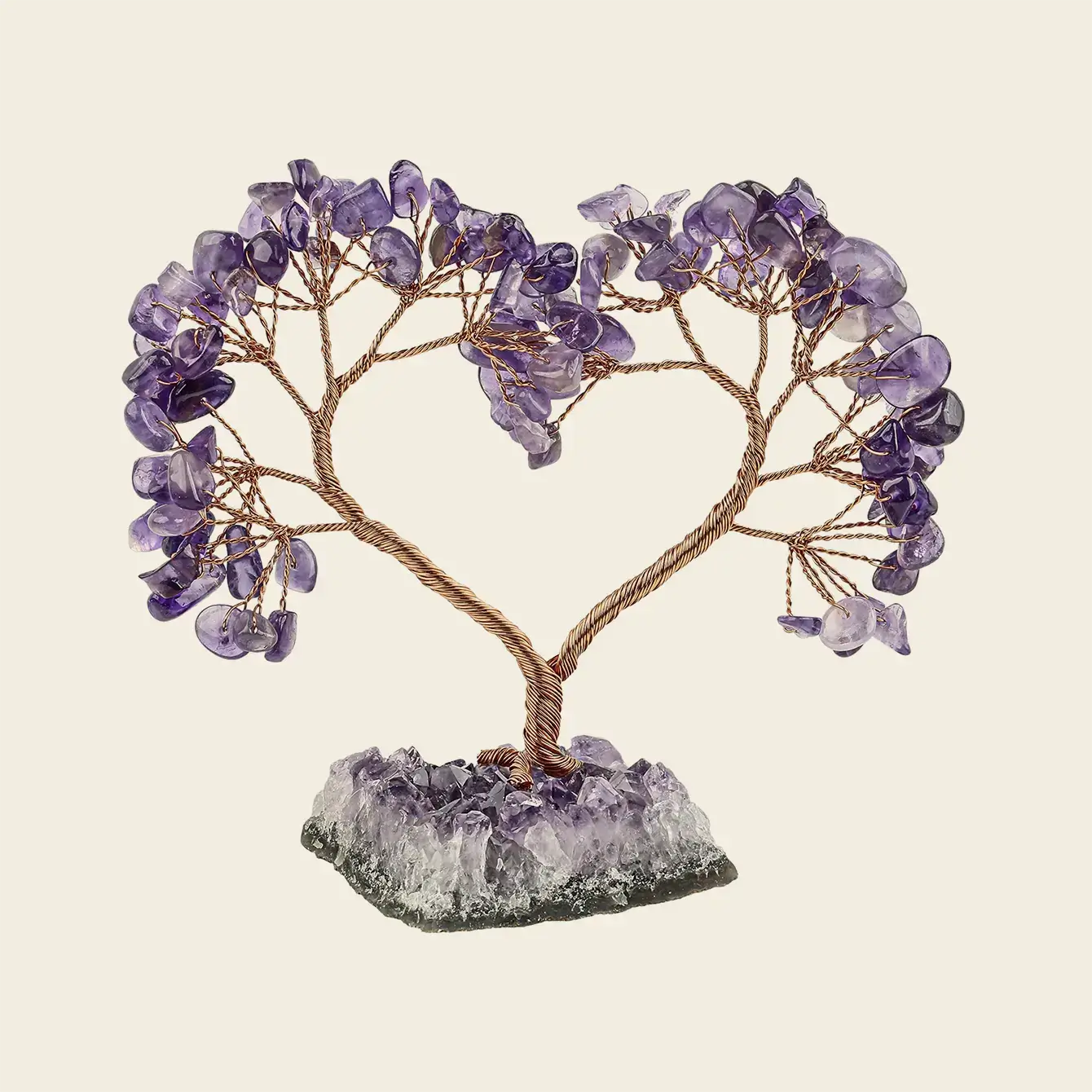Natural Crystal Heart Tree on Raw Stone Base