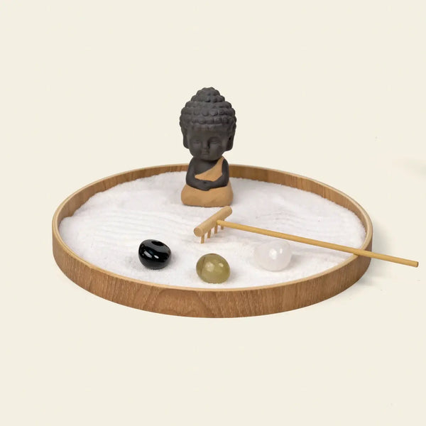 Zenify Zen Garden - Serenity Edition with Buddha statue, pebbles, and rake for mindfulness practice