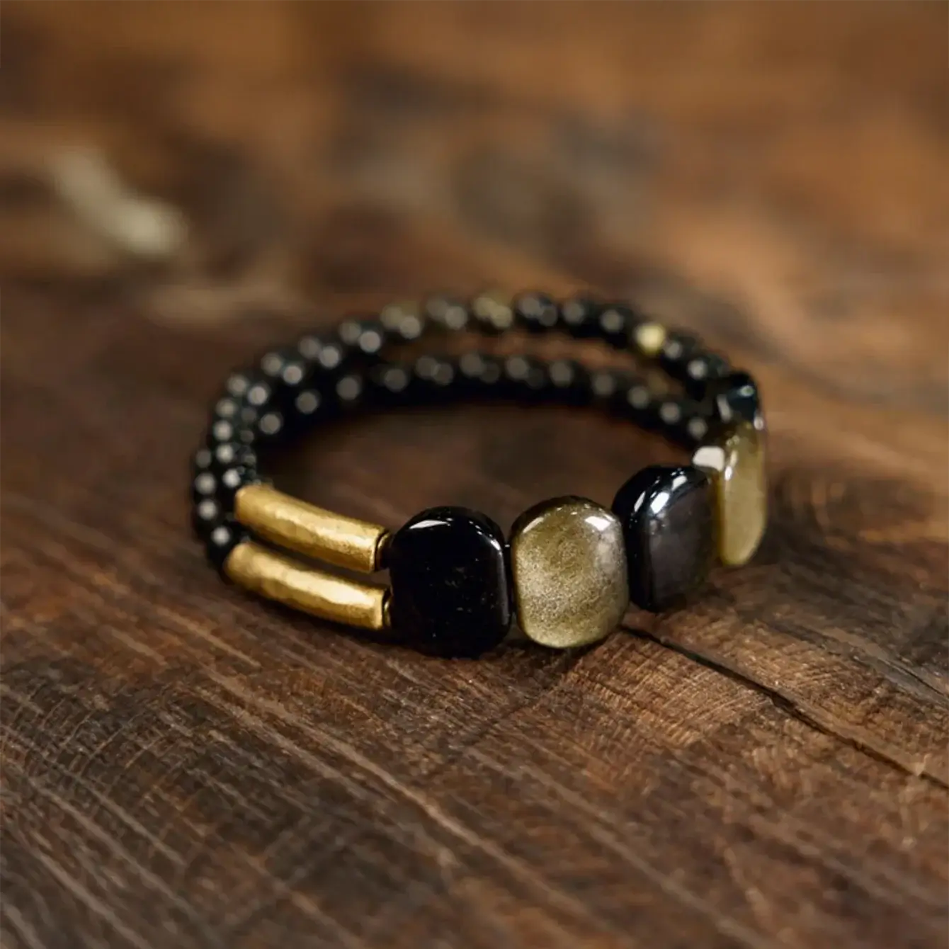 Obsidian & Goldstone Bracelet