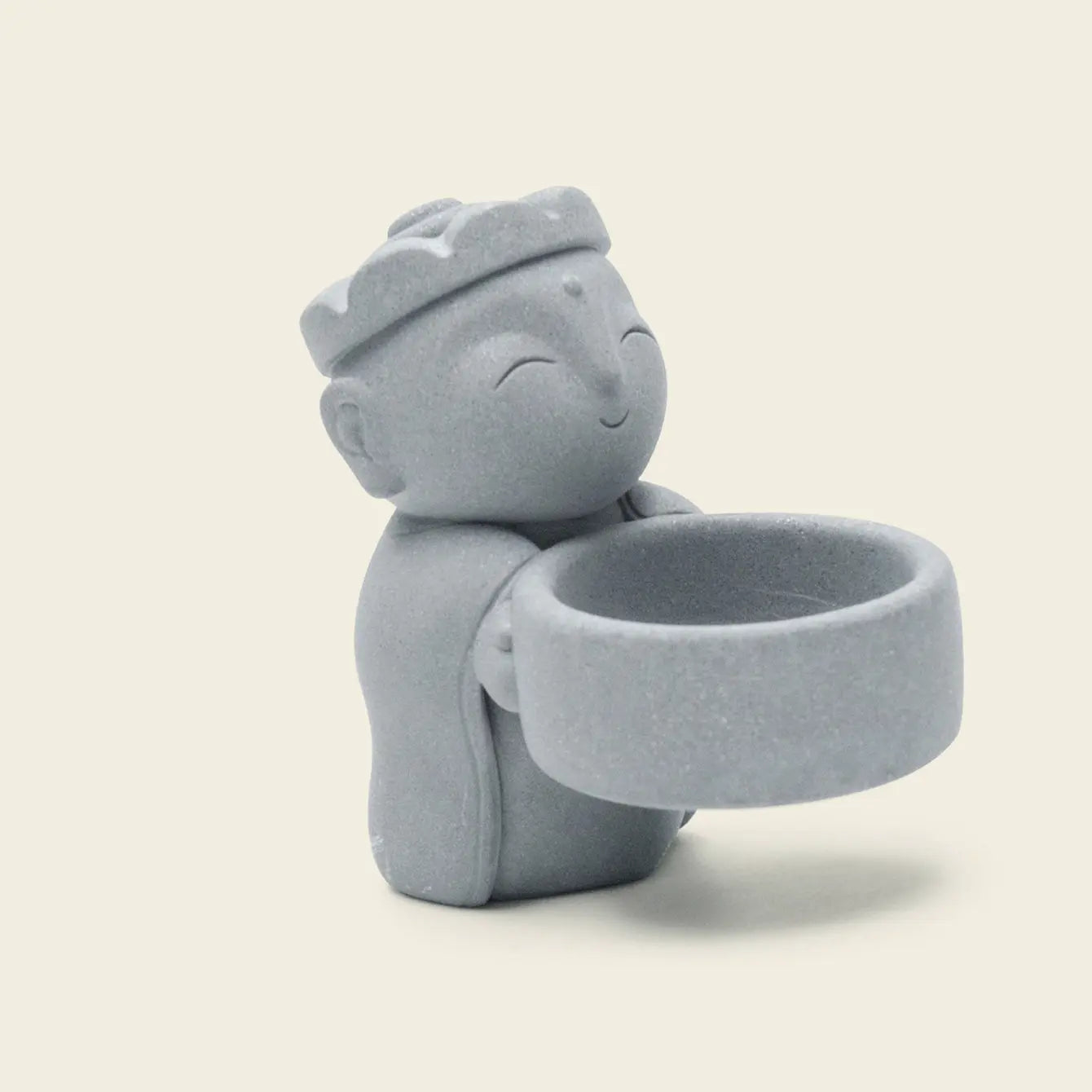 Zen-Stone Jizo Monk Cement Figurine holding a small bowl, depicting serenity and mindfulness.