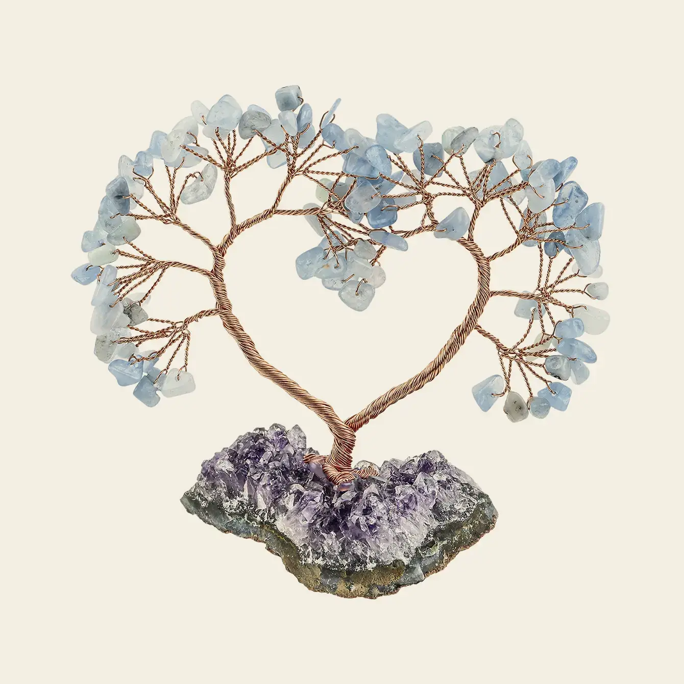 Natural Crystal Heart Tree on Raw Stone Base