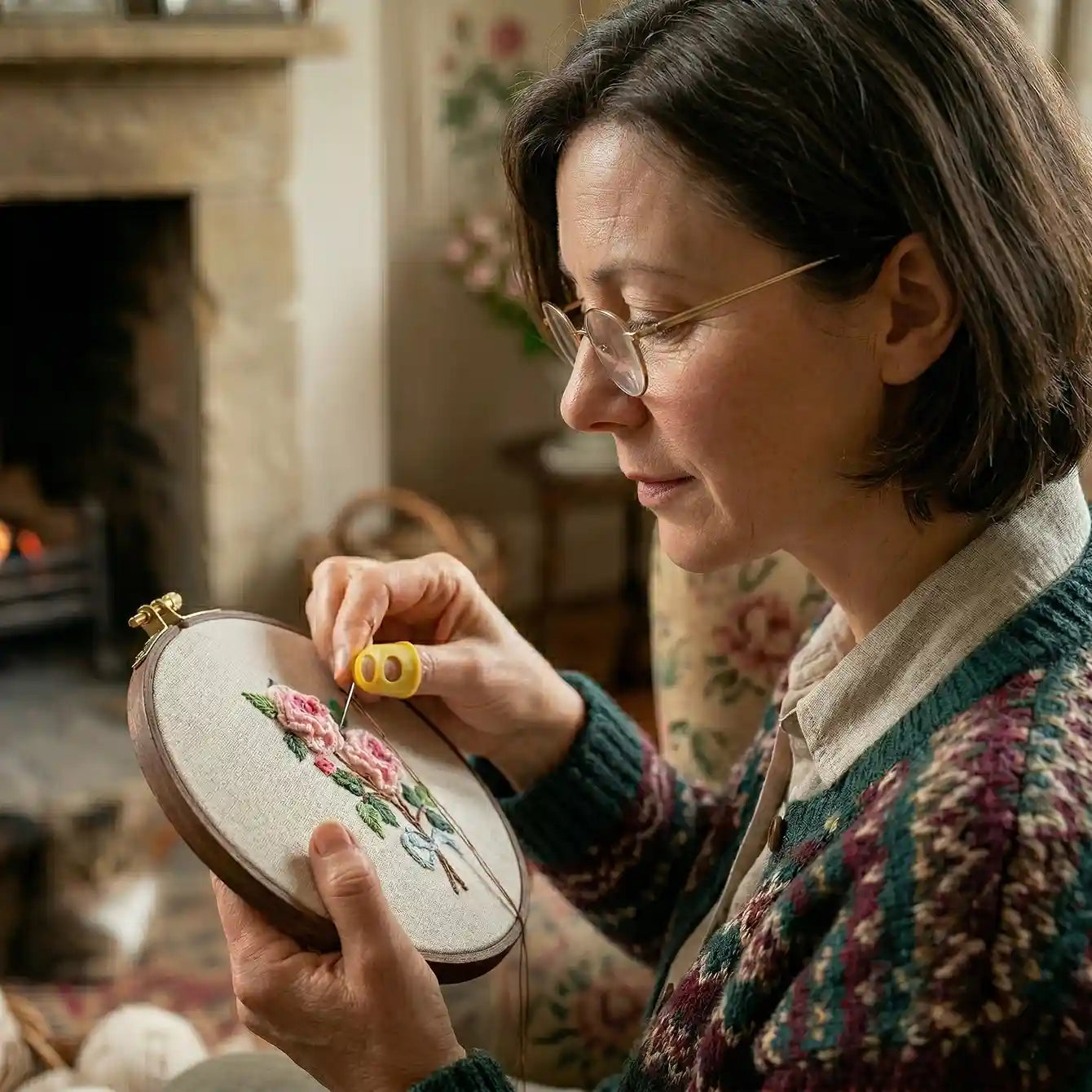 5-Hour Mindfulness Embroidery Kit: Floral DIY with Wood Stand