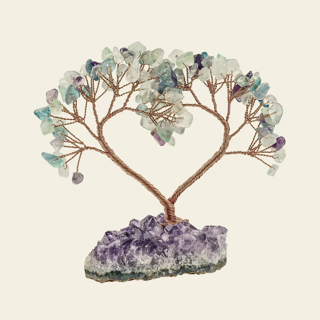 Natural Crystal Heart Tree on Raw Stone Base