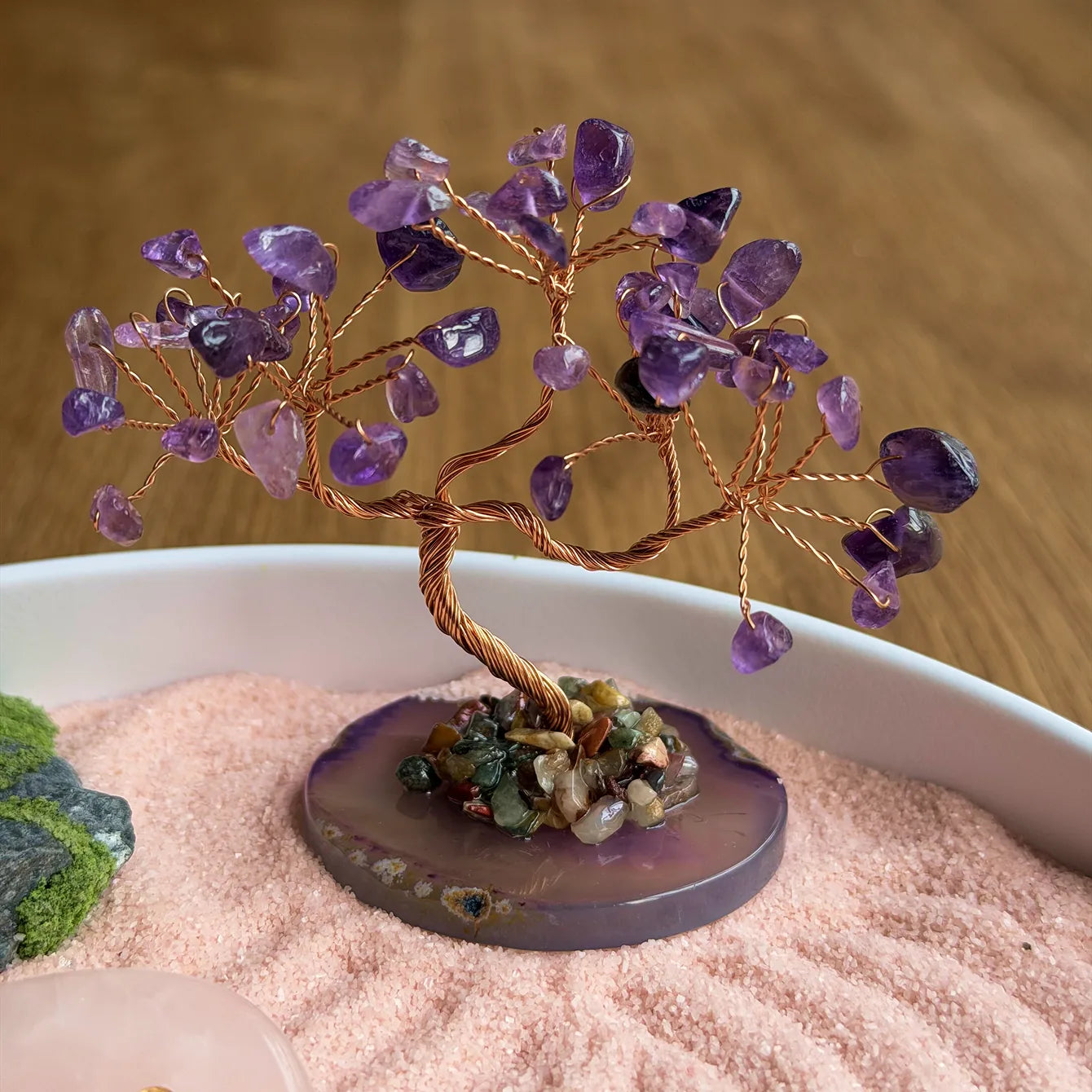 Top view of Love crystal zen garden