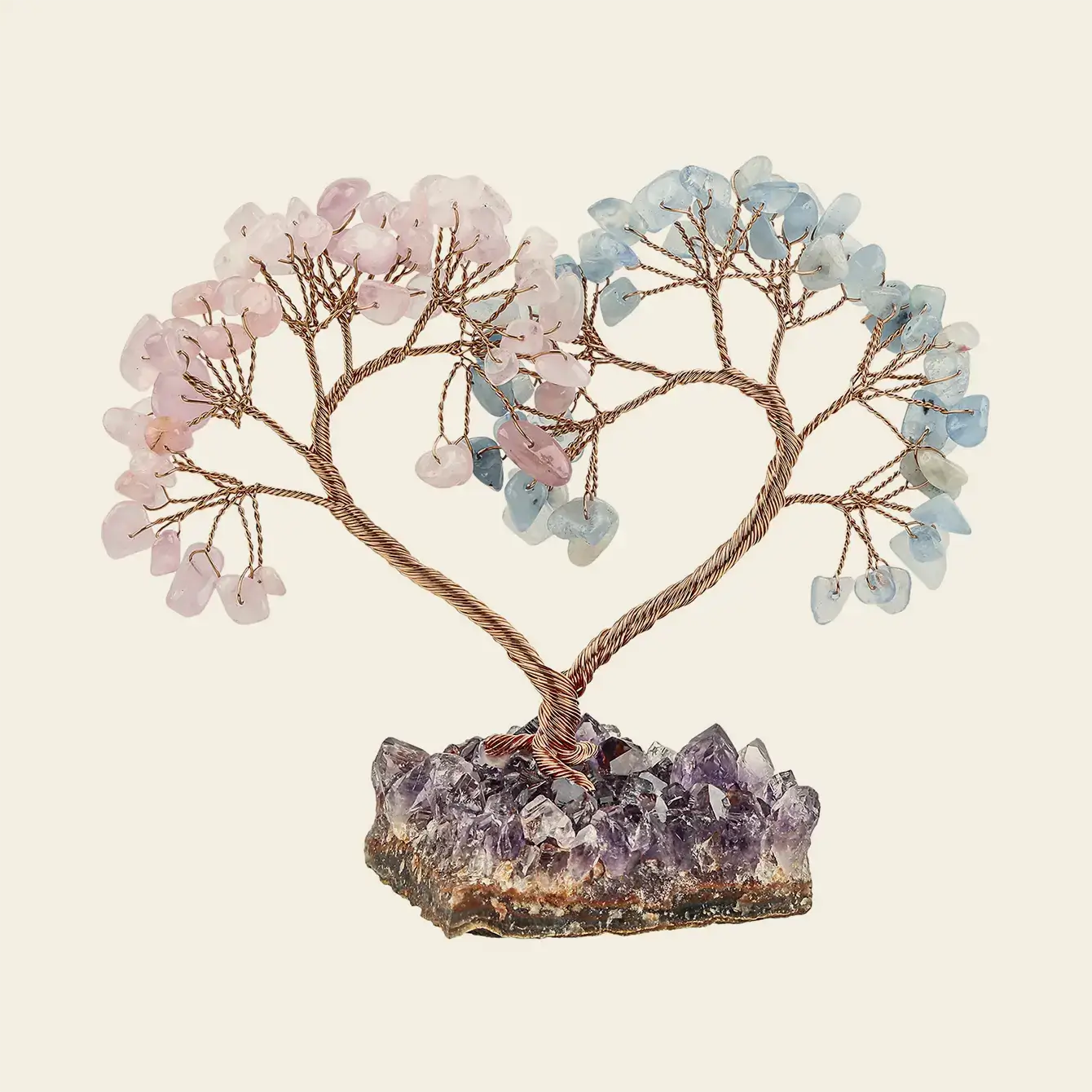 Natural Crystal Heart Tree on Raw Stone Base