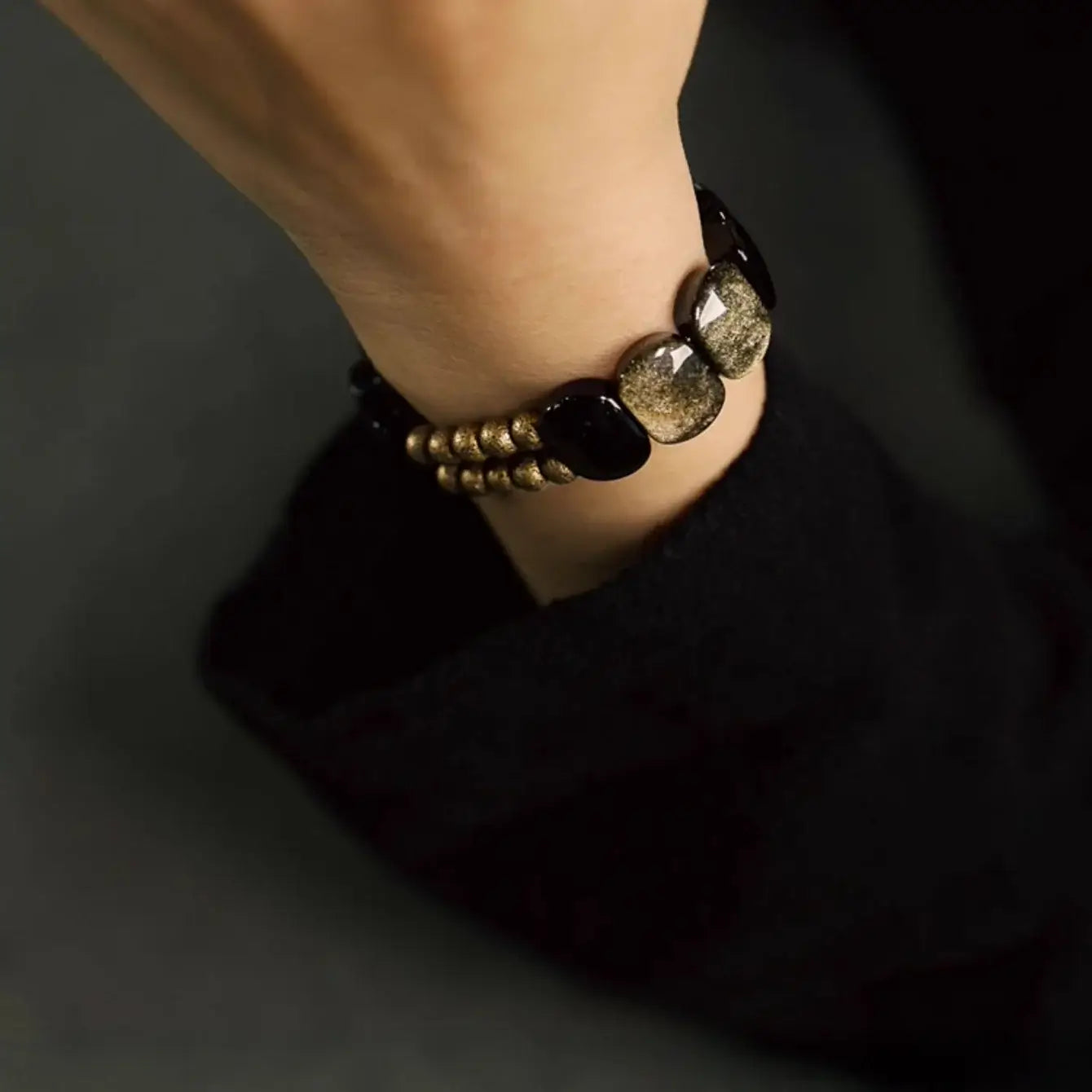 Obsidian & Goldstone Bracelet