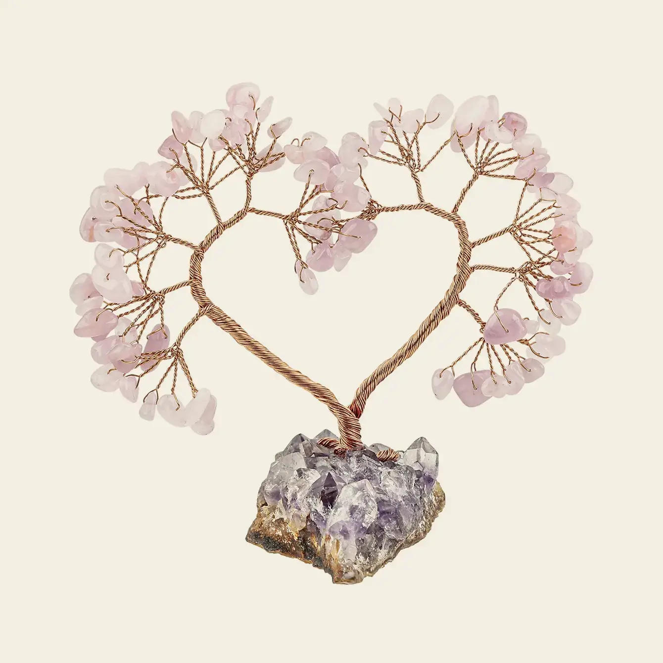 Natural Crystal Heart Tree on Raw Stone Base