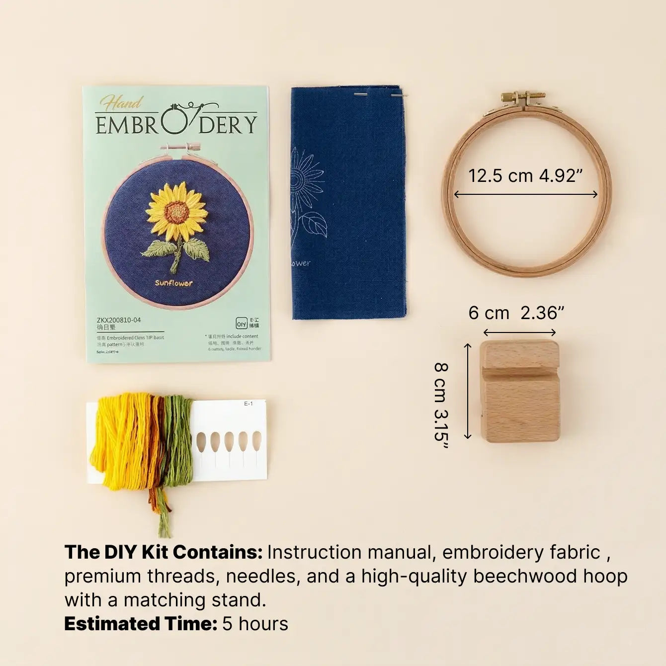 5-Hour Mindfulness Embroidery Kit: Floral DIY with Wood Stand