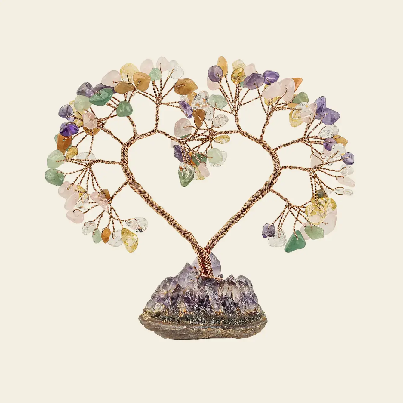 Natural Crystal Heart Tree on Raw Stone Base