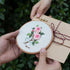 5-Hour Mindfulness Embroidery Kit with floral design of pink roses, being gifted along with a card.
