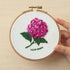 5-Hour Mindfulness Embroidery Kit: Hand-stitched hydrangea flower in a hoop for DIY embroidery enthusiasts.