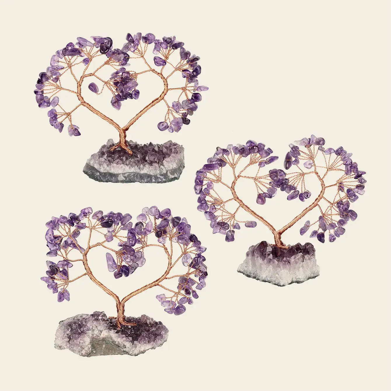 Natural Crystal Heart Tree on Raw Stone Base