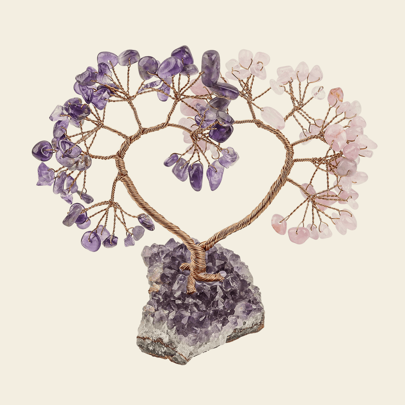 Natural Crystal Heart Tree on Raw Stone Base
