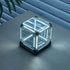Transparent cube light on a wooden surface with a blurred background