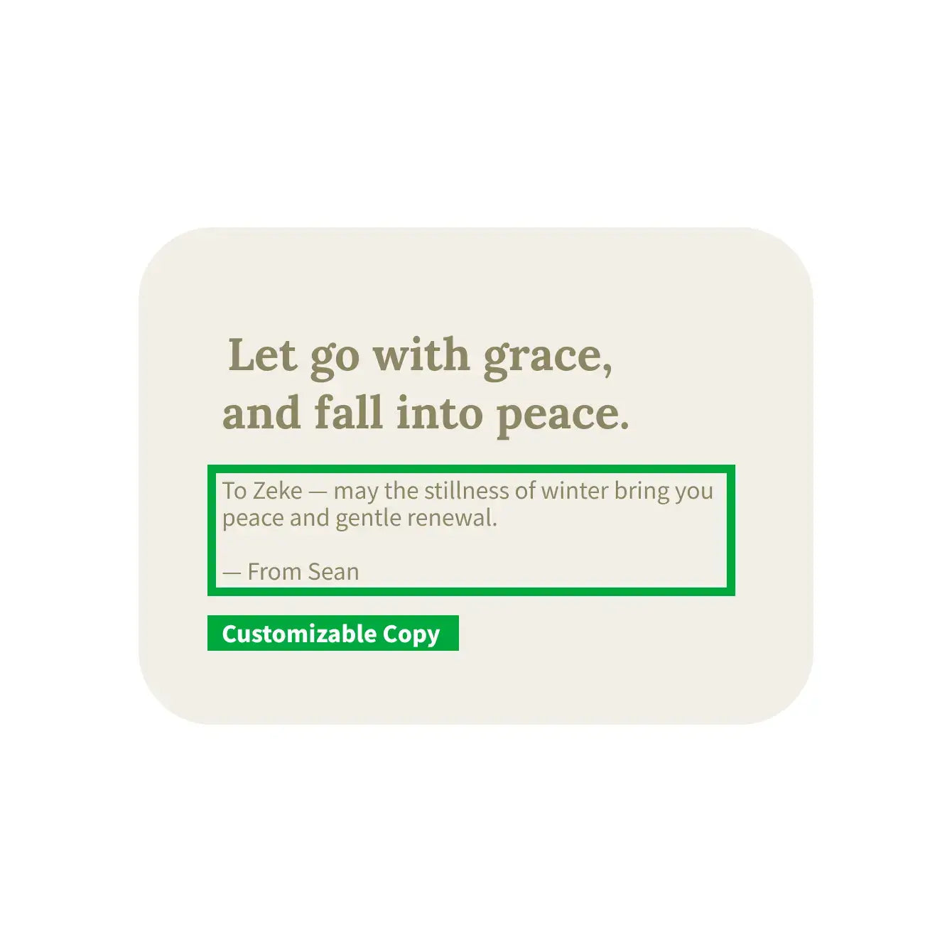 Personalized Four Seasons Zen Crystal Garden customizable message card with peaceful quote.