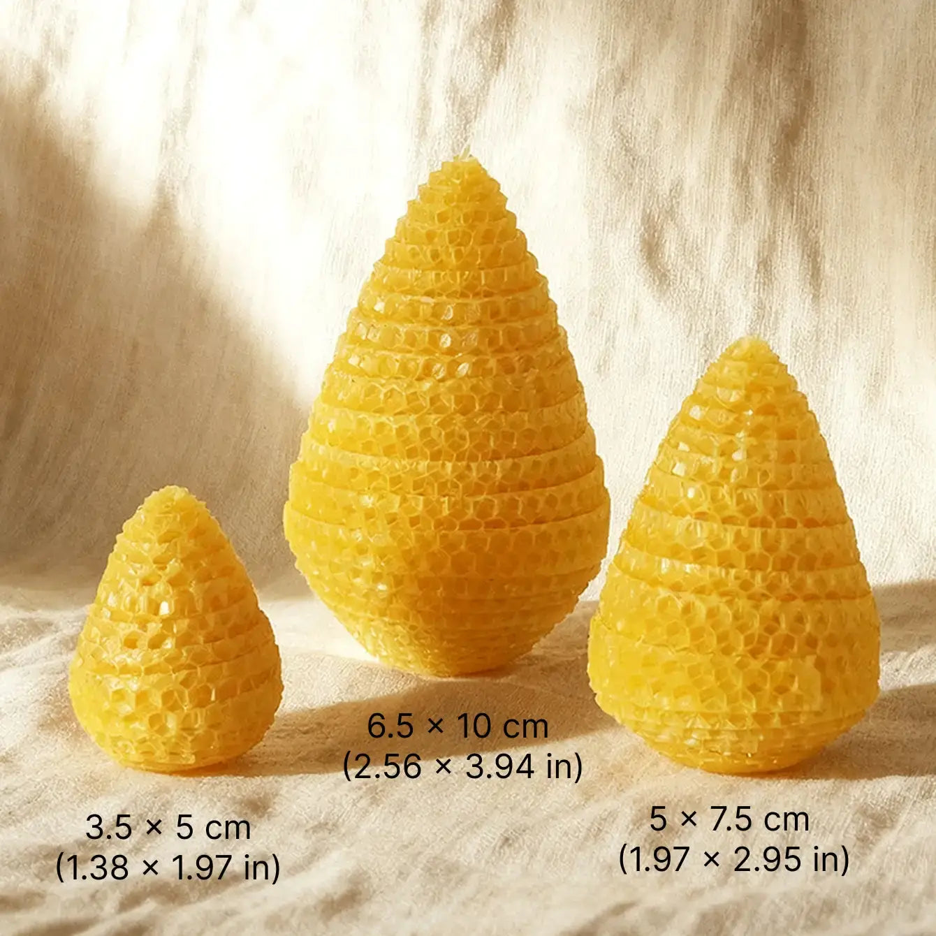 Natural Beeswax Candle in various geometric forms and sizes, showcasing warm honey aroma in beautiful decor.