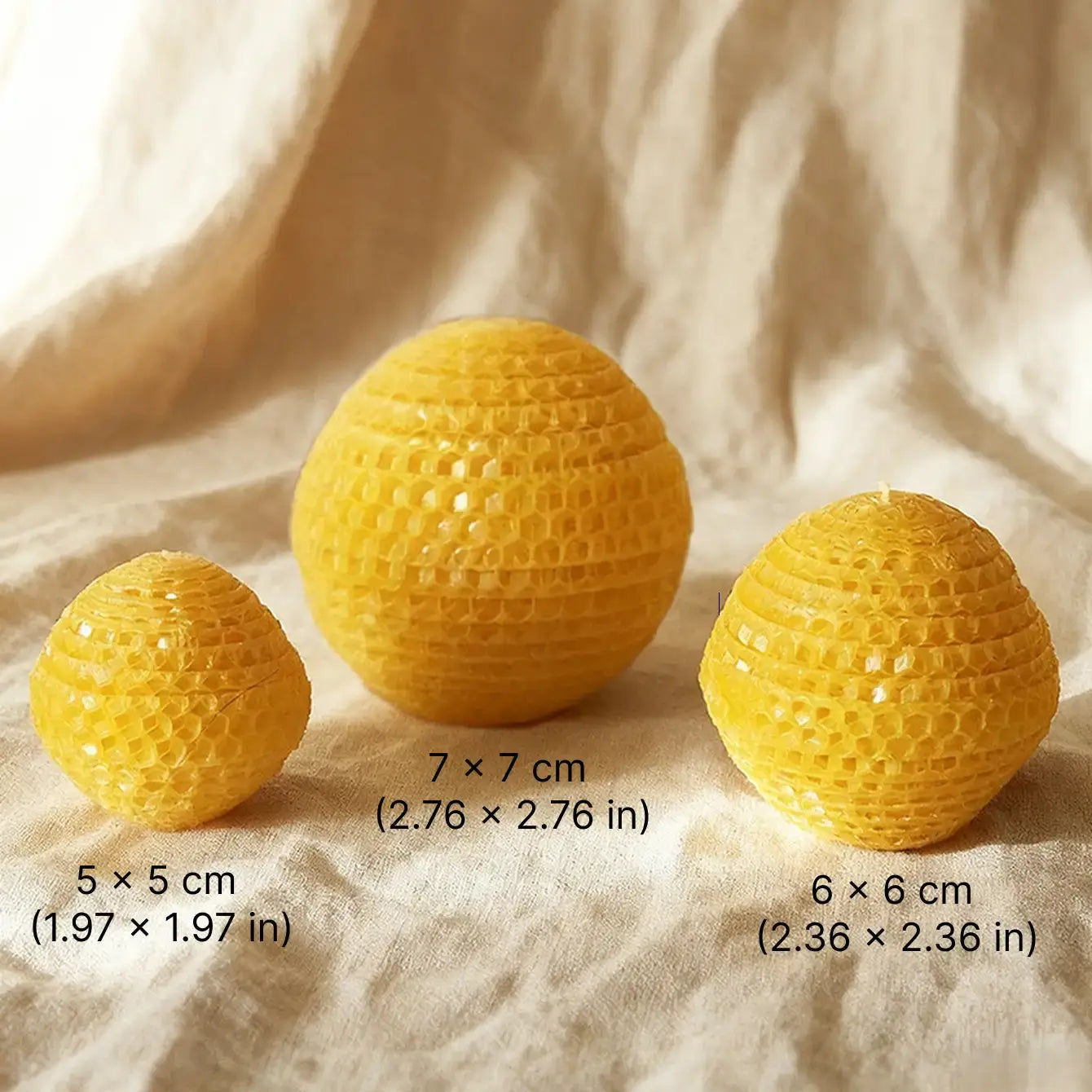 Beeswax Candle set featuring three sizes: small, medium, and large geometric shapes showcasing natural honey aroma.