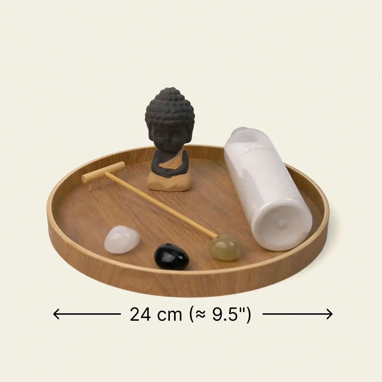 Zen Garden – Serenity Edition with Buddha statue, stones, and rake, promoting calm and clarity.