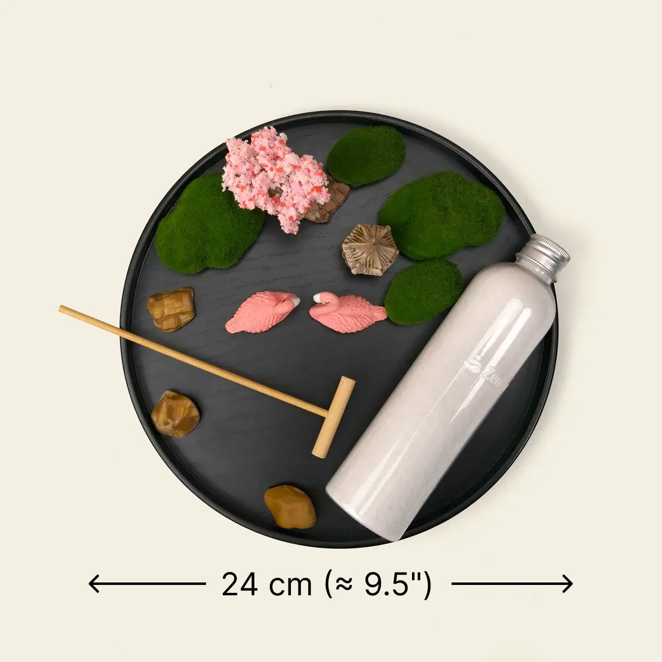 Zen Garden – Sakura & Flamingos Edition with decorative elements including cherry blossoms, flamingos, and stones.
