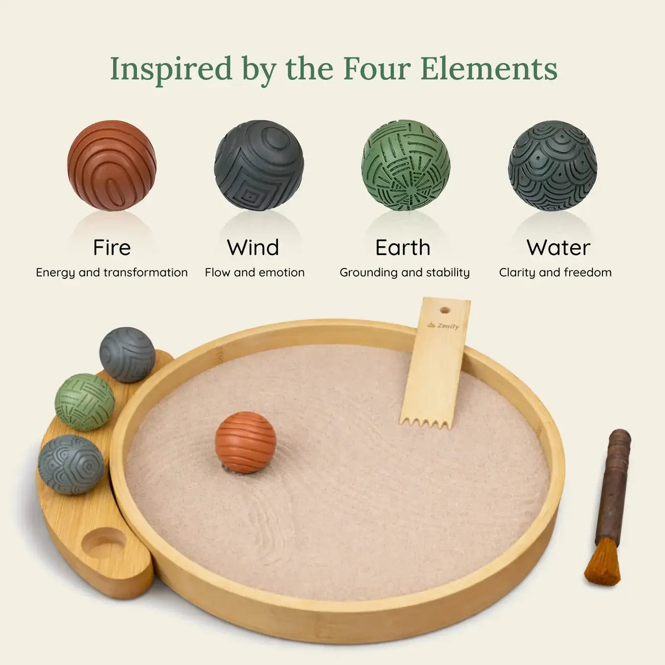 Desktop Zen Garden Four Elements Bamboo Sand Tray | Zenify Desktop Zen Garden Four Elements Bamboo Sand Tray | Zenify