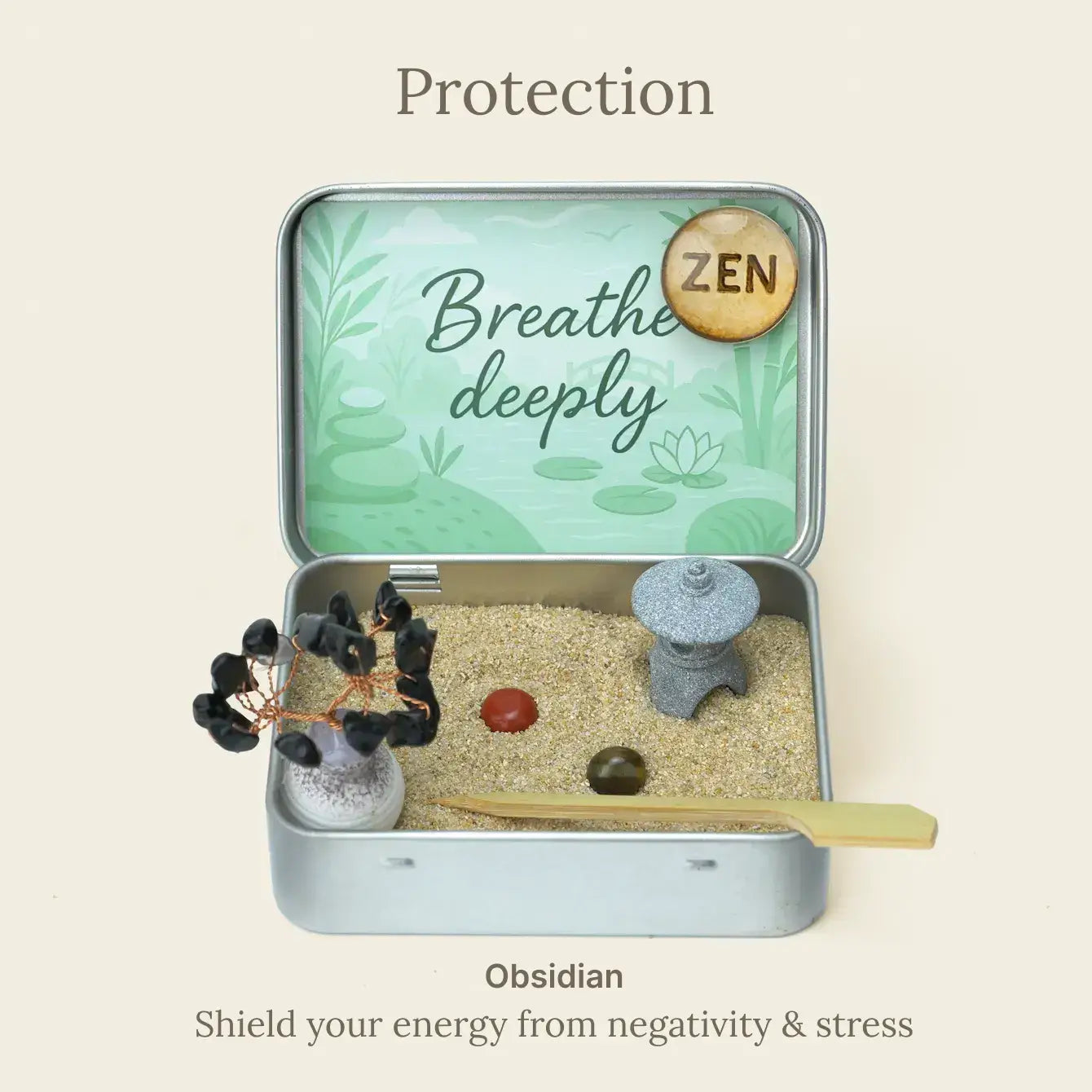 Zenify™ Japanese Crystal Zen Garden kit with Obsidian stones for stress relief and meditation.