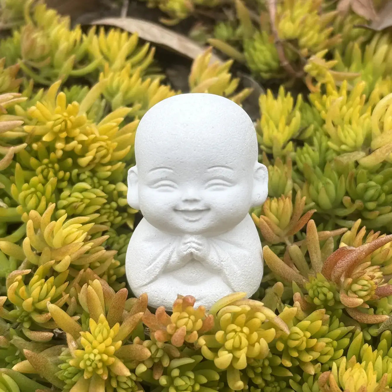 Handmade Eco-Friendly White Cement Monk Figurines - Wisdom of Silence