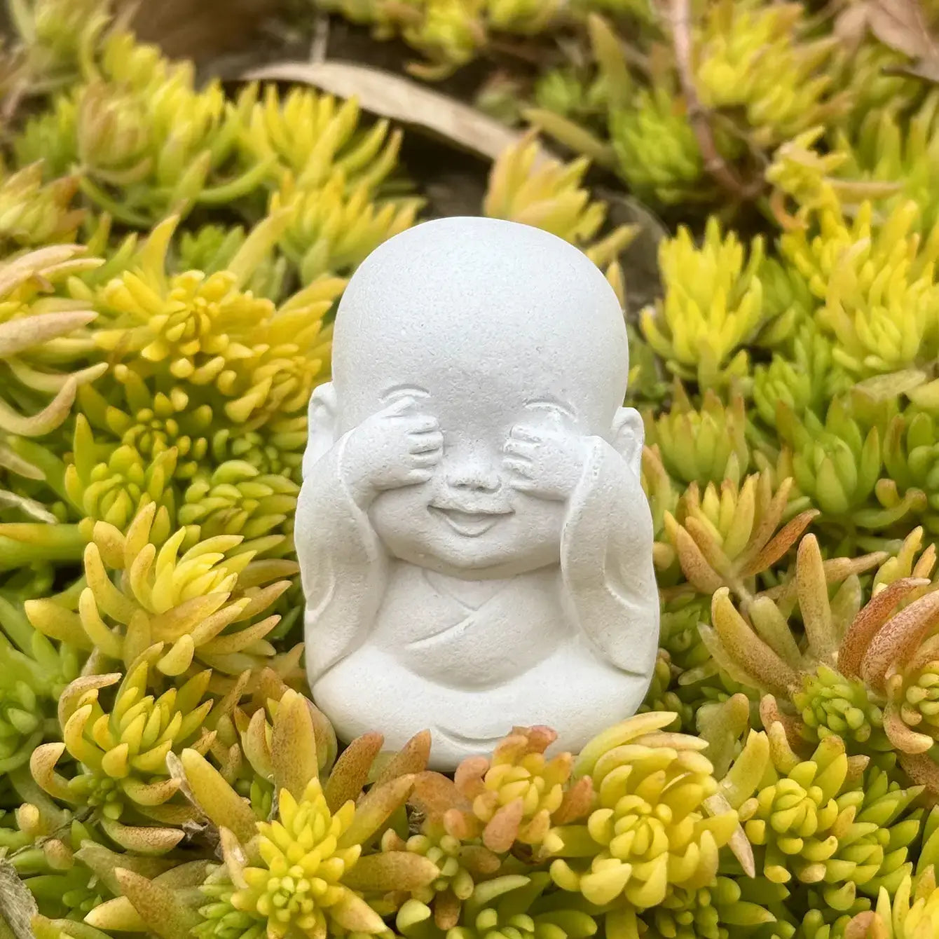 Handmade Eco-Friendly White Cement Monk Figurines - Wisdom of Silence